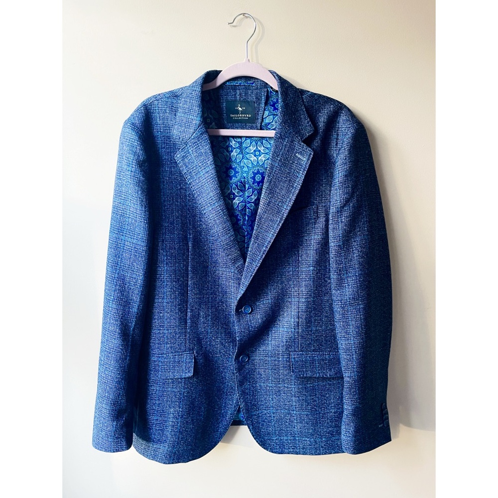 Tailorbyrd Blue Sports Coat Printed Pattern Blazer Mens 44L - Picture 2 of 5